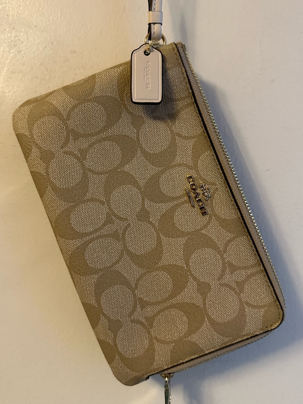 Coach Khaki and Chalk Signature Double Zip Wristlet